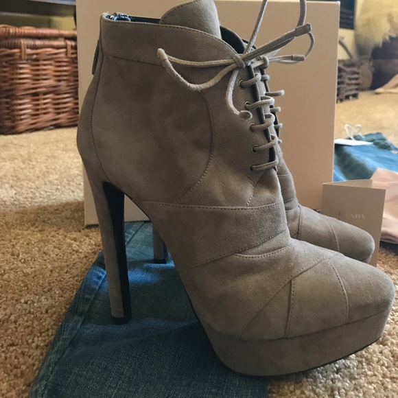 Auth PRADA Suede Platform Booties Boots Shoes 38.5 - Picture 2 of 7